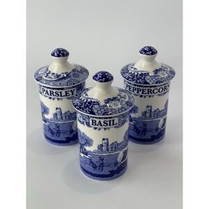 Spode Italian Collection Lidded Spice Jars ~Set of 3~ Parsley, Peppercorn, Basil